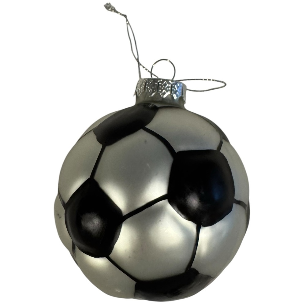 3.5” glass silver & black soccer ball Christmas ornament